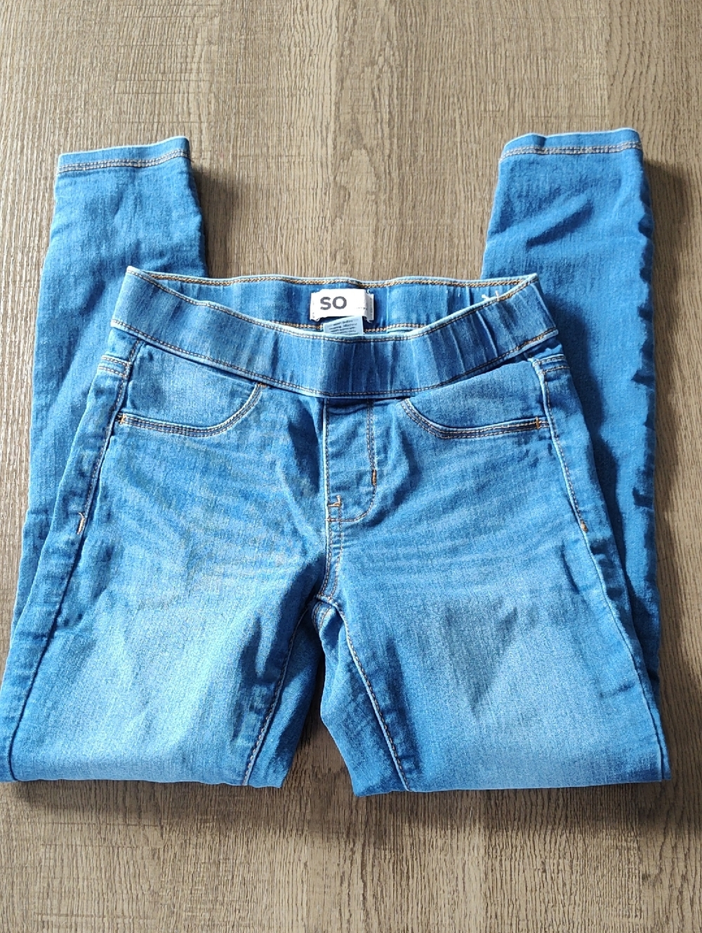 SO Girls Mid Wash Blue Jeggings with Elastic Waist, Size 10